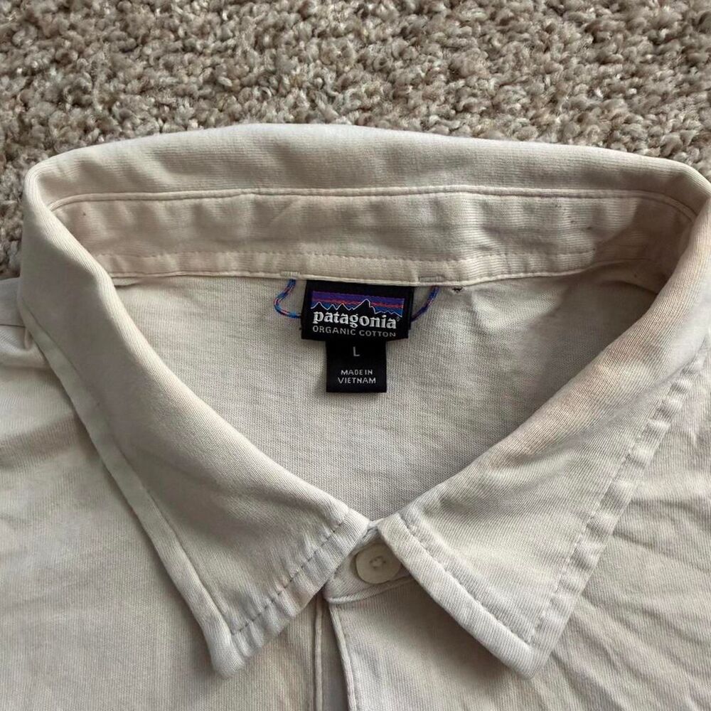 Patagonia Polo Shirt Mens Large Organic Cotton Beige Casual Outdoor - Picture 3 of 6